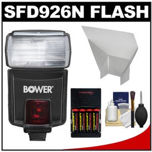 Bower SFD926N Digital Autofocus Power Zoom Flash (for Nikon i-TTL) with (4) AA Batteries + Reflector + Cleaning Kit - Digital Cameras and Accessories - Hip Lens.com