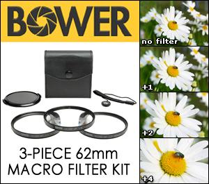 Bower +1 +2 +4 Macro Close-Up Filter Set w/Lens Cap and Keeper (62mm) - Digital Cameras and Accessories - Hip Lens.com