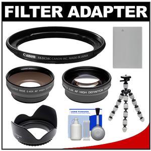 Canon FA-DC58C Adapter Ring for PowerShot G1 X Digital Camera (58mm) with Wide Angle & Telephoto Lenses + Lens Hood + Battery + Flex Tripod + Cleaning Kit - Digital Cameras and Accessories - Hip Lens.com