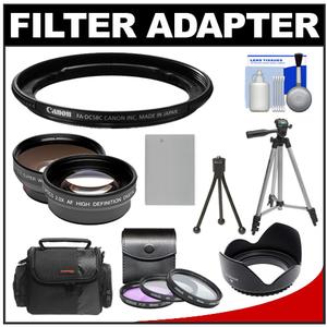 Canon FA-DC58C Adapter Ring for PowerShot G1 X Digital Camera (58mm) with Battery + Case + Tripod + 3 (UV/FLD/PL) Filters + Wide Angle & Telephoto Lens Kit - Digital Cameras and Accessories - Hip Lens.com