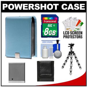 Canon PowerShot PSC-1000 Deluxe Leather Digital Camera Case (Light Blue) with 8GB Card + NB-6L Battery + Tripod + Accessory Kit - Digital Cameras and Accessories - Hip Lens.com