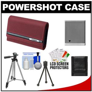 Canon PowerShot PSC-2070 Deluxe Soft Compact Digital Camera Case (Red) with NB-6L Battery + Tripod + Accessory Kit - Digital Cameras and Accessories - Hip Lens.com