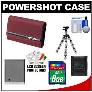 Canon PowerShot PSC-2070 Deluxe Soft Compact Digital Camera Case (Red) with 8GB Card + NB-6L Battery + Tripod + Accessory Kit - Digital Cameras and Accessories - Hip Lens.com