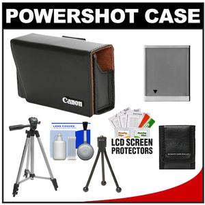 Canon PowerShot PSC-900 Deluxe Leather Compact Digital Camera Case (Black) with NB-6L Battery + Tripod + Accessory Kit - Digital Cameras and Accessories - Hip Lens.com