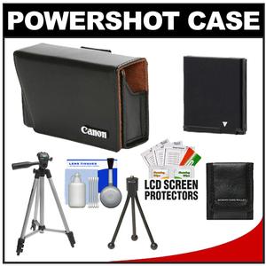 Canon PowerShot PSC-900 Deluxe Leather Compact Digital Camera Case (Black) with NB-8L Battery + Tripod + Accessory Kit - Digital Cameras and Accessories - Hip Lens.com