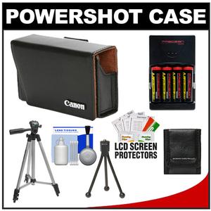 Canon PowerShot PSC-900 Deluxe Leather Compact Digital Camera Case (Black) with (4) AA Batteries & Charger + Tripod + Accessory Kit - Digital Cameras and Accessories - Hip Lens.com
