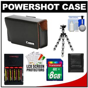 Canon PowerShot PSC-900 Deluxe Leather Compact Digital Camera Case (Black) with 8GB Card + (4) Batteries & Charger + Tripod + Accessory Kit - Digital Cameras and Accessories - Hip Lens.com