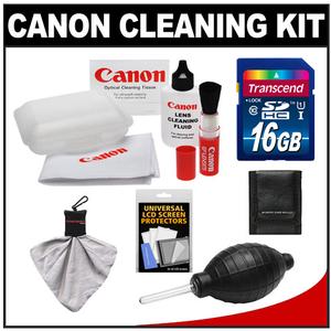 Canon Optical Digital Camera & Lens Cleaning Kit (Brush  Microfiber Cloth  Fluid & Tissue) with 16GB SDHC Card + Blower + Accessory Kit - Digital Cameras and Accessories - Hip Lens.com