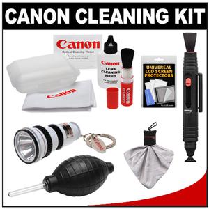 Canon Optical Digital Camera & Lens Cleaning Kit (Brush  Microfiber Cloth  Fluid & Tissue) with Flashlight Keychain + Blower + Lenspen + Spudz + LCD Screen Prot - Digital Cameras and Accessories - Hip Lens.com