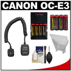 Canon OC-E3 Off-Camera Flash Shoe Cord with 8 (AA) Batteries & Charger + Reflector + Cleaning Kit - Digital Cameras and Accessories - Hip Lens.com