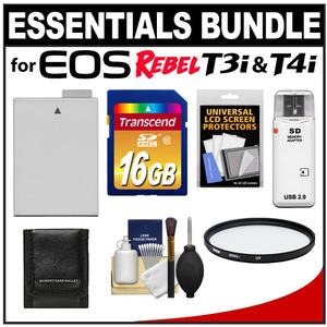 Essentials Bundle for Canon EOS Rebel T3i & T4i Digital SLR Camera and 18-55mm IS II Lens with LP-E8 Battery + 16GB Card + Filter + Accessory Kit - Digital Cameras and Accessories - Hip Lens.com
