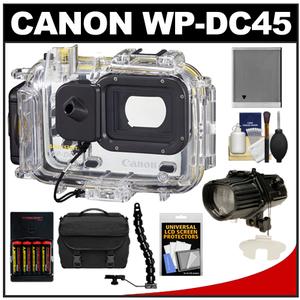 Canon WP-DC45 Waterproof Underwater Housing Case for PowerShot D20 Digital Camera with Underwater Flash & Arm Bracket + Batteries & Charger + Case + Accessory K - Digital Cameras and Accessories - Hip Lens.com