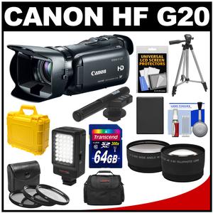 Canon Vixia HF G20 32GB Flash Memory 1080p HD Digital Video Camcorder with 64GB Card + Battery + 2 Cases + Microphone + LED Light + Tripod + Tele/Wide Lens Kit