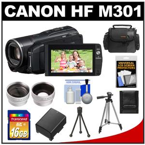 Canon Vixia HF M301 Flash Memory HD Digital Video Camcorder - Refurbished with 16GB Card + Telephoto & Wide-Angle Lens + Battery + Tripods + Case + Accessory Ki - Digital Cameras and Accessories - Hip Lens.com