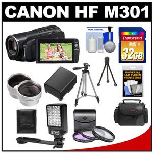 Canon Vixia HF M301 Flash Memory HD Digital Video Camcorder - Refurbished with 32GB Card + Battery + Tripods + Case + 3 Filters + Tele/Wide Lenses + Video Light - Digital Cameras and Accessories - Hip Lens.com