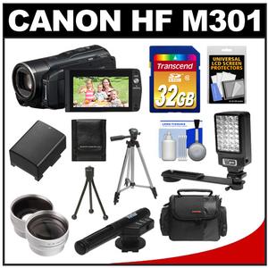 Canon Vixia HF M301 Flash Memory HD Digital Video Camcorder - Refurbished with 32GB Card + Battery + Microphone + Video Light + Tripod + Case + Tele & Wide Lens - Digital Cameras and Accessories - Hip Lens.com