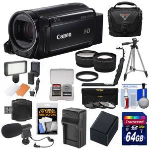 Canon Vixia HF R700 1080p HD Video Camcorder (Black) with 64GB Card + Battery & Charger + Case + Tripod + LED Light + Mic + Tele\/Wide Lens Kit