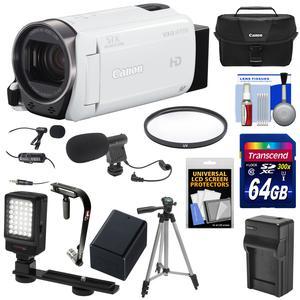Canon Vixia HF R700 1080p HD Video Camcorder (White) + 64GB Card + Battery\/Charger + Case + Tripod + Stabilizer + LED Light + Microphones Kit