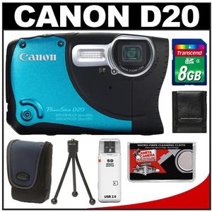 Canon PowerShot D20 Shock & Waterproof GPS Digital Camera with 8GB Card + Case + Tripod + Accessory Kit - Digital Cameras and Accessories - Hip Lens.com