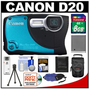 Canon PowerShot D20 Shock & Waterproof GPS Digital Camera with 8GB Card + Case + Battery + Tripod + Float Strap + Accessory Kit - Digital Cameras and Accessories - Hip Lens.com