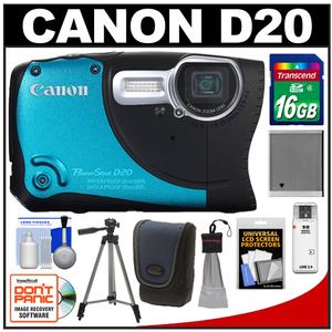 Canon PowerShot D20 Shock & Waterproof GPS Digital Camera with 16GB Card + Case + Battery + Tripod + Accessory Kit - Digital Cameras and Accessories - Hip Lens.com