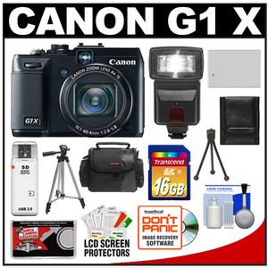 Canon PowerShot G1 X Digital Camera with 16GB Card + Flash + Battery + Case + Tripod + Accessory Kit - Digital Cameras and Accessories - Hip Lens.com