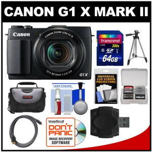 Canon PowerShot G1 X Mark II Wi-Fi Digital Camera with 64GB Card + Case + Tripod + Accessory Kit