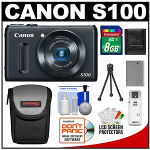 Canon PowerShot S100 Digital Camera (Black) with 8GB Card + Battery + Case + Accessory Kit - Digital Cameras and Accessories - Hip Lens.com