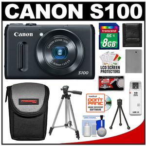 Canon PowerShot S100 Digital Camera (Black) with 8GB Card + Battery + Case + Tripod + Accessory Kit - Digital Cameras and Accessories - Hip Lens.com