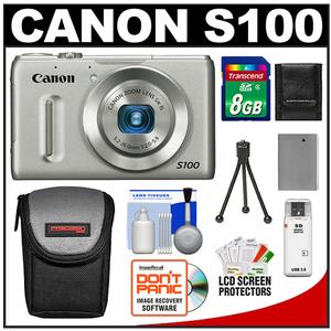 Canon PowerShot S100 Digital Camera (Silver) with 8GB Card + Battery + Case + Accessory Kit - Digital Cameras and Accessories - Hip Lens.com