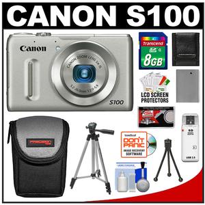 Canon PowerShot S100 Digital Camera (Silver) with 8GB Card + Battery + Case + Tripod + Accessory Kit - Digital Cameras and Accessories - Hip Lens.com