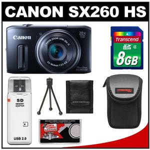 Canon PowerShot SX260 HS Digital Camera (Black) with 8GB Card + Case + Tripod + Accessory Kit - Digital Cameras and Accessories - Hip Lens.com