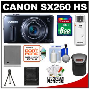 Canon PowerShot SX260 HS Digital Camera (Black) with 8GB Card + Battery + Case + Accessory Kit - Digital Cameras and Accessories - Hip Lens.com