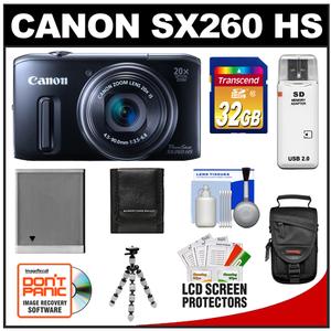 Canon PowerShot SX260 HS Digital Camera (Black) with 32GB Card + Battery + Case + Flex Tripod + Accessory Kit - Digital Cameras and Accessories - Hip Lens.com