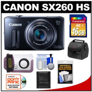 Canon PowerShot SX260 HS Digital Camera (Black) with 16GB Card + Bag + DiCAPac Waterproof Case + Accessory Kit - Digital Cameras and Accessories - Hip Lens.com