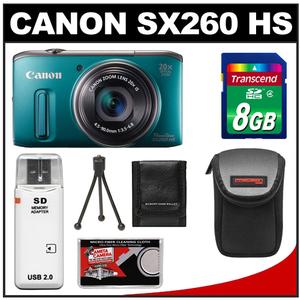 Canon PowerShot SX260 HS Digital Camera (Green) with 8GB Card + Case + Tripod + Accessory Kit - Digital Cameras and Accessories - Hip Lens.com