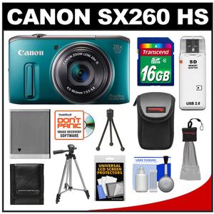 Canon PowerShot SX260 HS Digital Camera (Green) with 16GB Card + Battery + Case + 2 Tripods + Accessory Kit - Digital Cameras and Accessories - Hip Lens.com