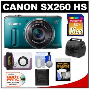 Canon PowerShot SX260 HS Digital Camera (Green) with 16GB Card + Bag + DiCAPac Waterproof Case + Accessory Kit - Digital Cameras and Accessories - Hip Lens.com