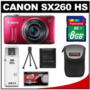 Canon PowerShot SX260 HS Digital Camera (Red) with 8GB Card + Case + Tripod + Accessory Kit - Digital Cameras and Accessories - Hip Lens.com