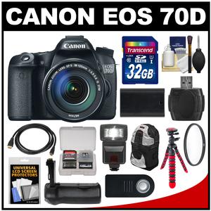 Canon EOS 70D Digital SLR Camera & EF-S 18-135mm IS STM Lens with 32GB Card + Backpack + Flash + Battery + Grip + Tripod + Kit