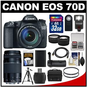 Canon EOS 70D Digital SLR Camera & EF-S 18-135mm IS STM Lens with 75-300mm III Lens + 32GB Card + Case + Flash + Battery + Grip + Tripod Kit
