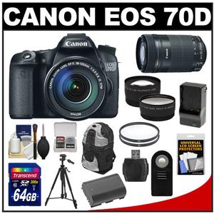 Canon EOS 70D Digital SLR Camera & EF-S 18-135mm IS STM Lens with 55-250mm IS STM Lens + 64GB Card + Battery/Charger + Backpack + Tripod + 2 Lens Kit