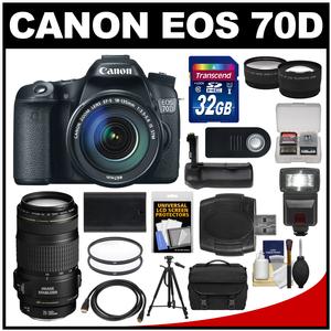 Canon EOS 70D Digital SLR Camera & EF-S 18-135mm IS STM Lens with 70-300mm IS Lens + 32GB Card + Case + Flash + Battery + Grip + Tripod Kit
