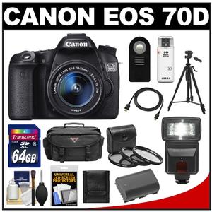Canon EOS 70D Digital SLR Camera & EF-S 18-55mm IS STM Lens with 64GB Card + Battery + Case + 3 UV/CPL/ND8 Filters + Flash + Tripod + Accessory Kit