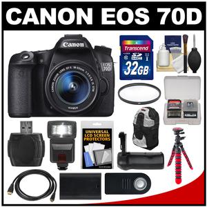 Canon EOS 70D Digital SLR Camera & EF-S 18-55mm IS STM Lens with 32GB Card + Backpack + Flash + Battery + Grip + Flex Tripod + Kit