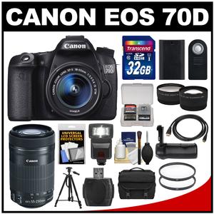 Canon EOS 70D Digital SLR Camera & EF-S 18-55mm IS STM Lens with 55-250mm IS STM Lens + 32GB Card + Case + Flash + Battery + Grip + Tripod Kit