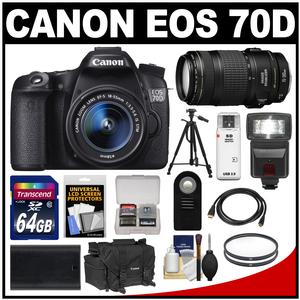 Canon EOS 70D Digital SLR Camera & EF-S 18-55mm IS STM Lens with 70-300mm IS Lens + 64GB Card + Battery + Case + Tripod + Flash + Accessory Kit