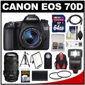 Canon EOS 70D Digital SLR Camera & EF-S 18-55mm IS STM Lens with EF 70-300mm IS Lens + 64GB Card + Backpack + Flash + Battery + Tripod + Accessory Kit