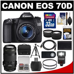 Canon EOS 70D Digital SLR Camera & EF-S 18-55mm IS STM Lens with 70-300mm IS Lens + 32GB Card + Case + Flash + Battery + Tripod + Kit