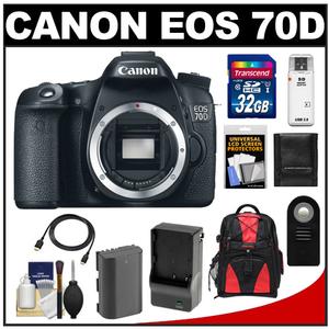 Canon EOS 70D Digital SLR Camera Body with 32GB Card + Battery & Charger + Backpack + Accessory Kit